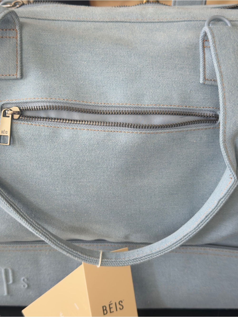 BEIS Light Blue Canvas Tote with Exterior Zip Pocket